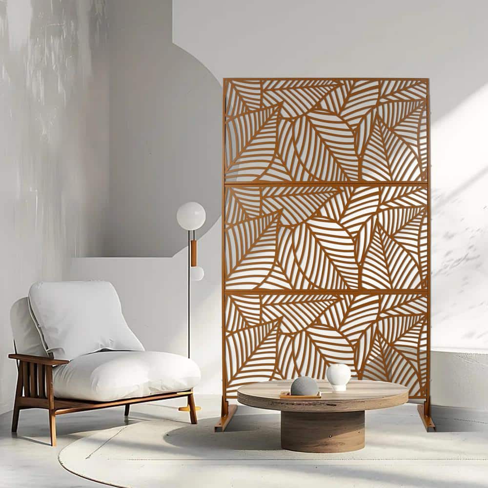 6.3 ft. H x 4 ft. W Brown Outdoor Privacy Panel Metal Garden Fence Panels Freestanding Decorative Screen Panel