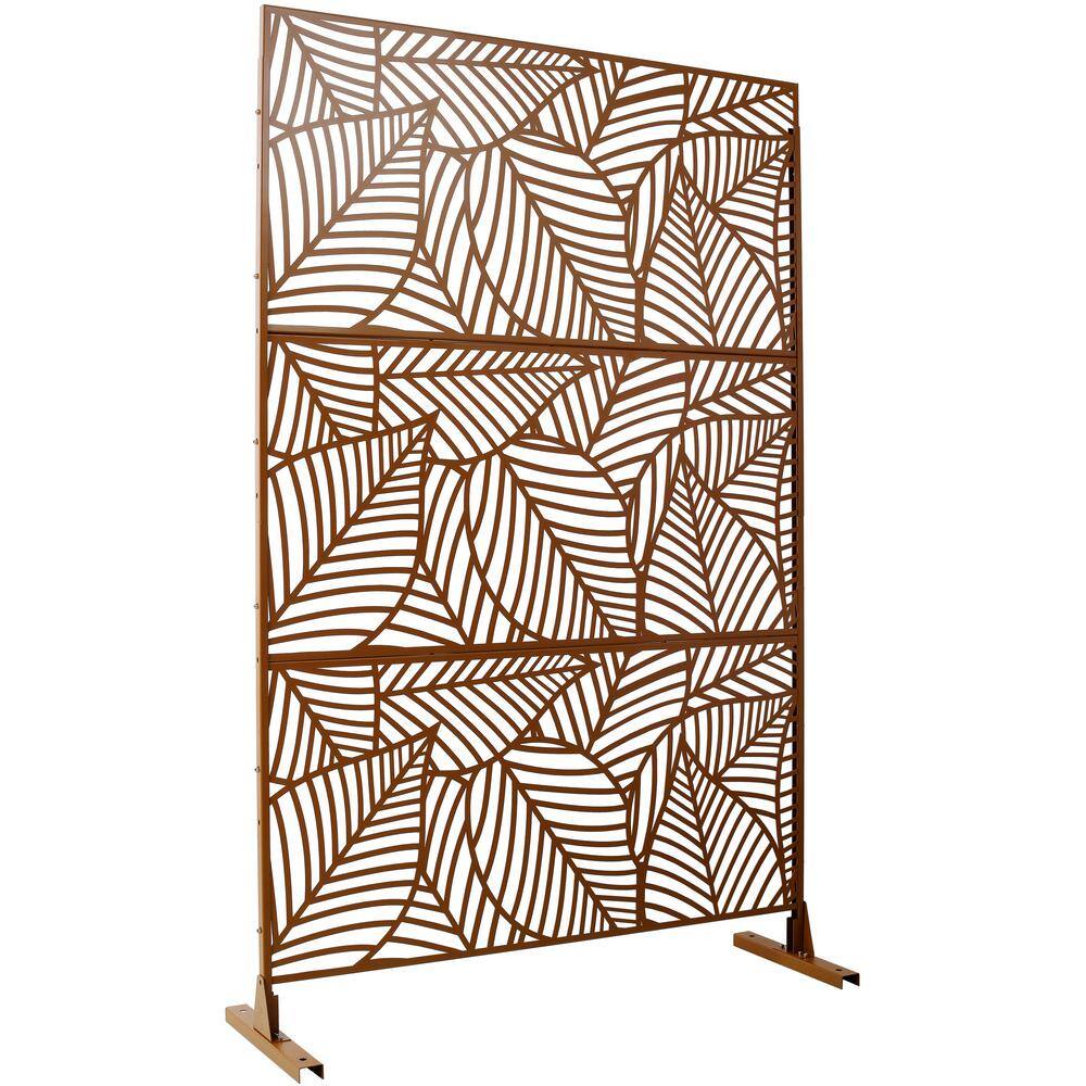 6.3 ft. H x 4 ft. W Brown Outdoor Privacy Panel Metal Garden Fence Panels Freestanding Decorative Screen Panel