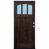 36 in. x 80 in. Craftsman Espresso 3-lite w/ Arched Reed Glass Stained Alder Wood Pre-Hung Front Door