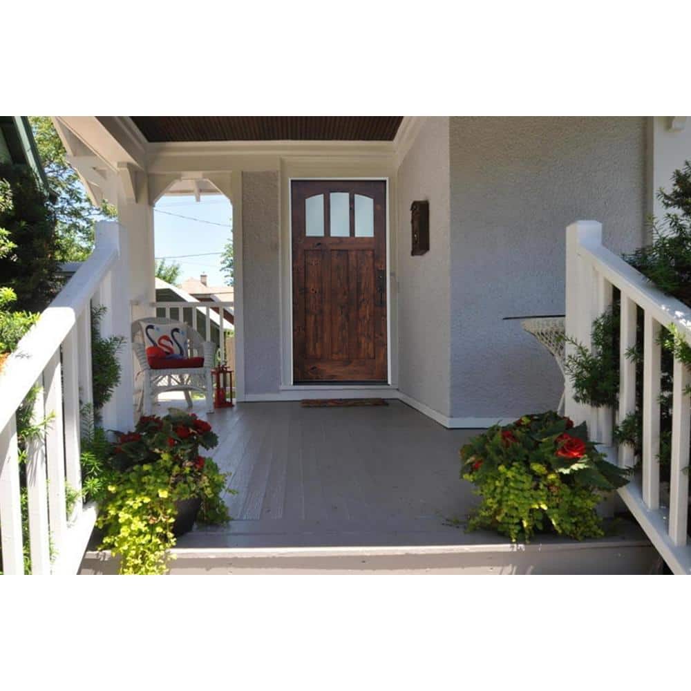36 in. x 80 in. Craftsman Espresso 3-lite w/ Arched Reed Glass Stained Alder Wood Pre-Hung Front Door