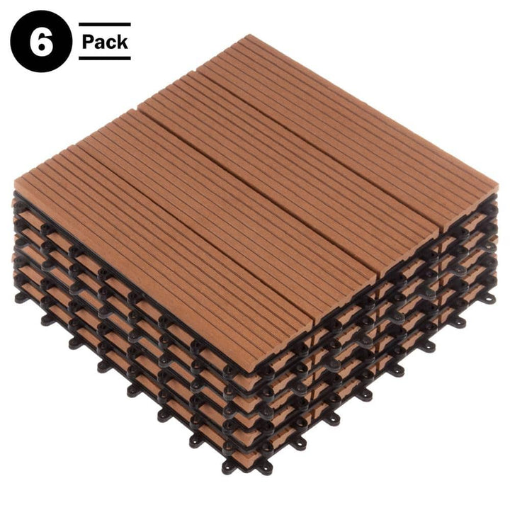 Pure Garden 1 ft. W x 1 ft. L 6 Patio Tiles Wood/Polypropylene Interlocking Deck Tile Flooring in Brown