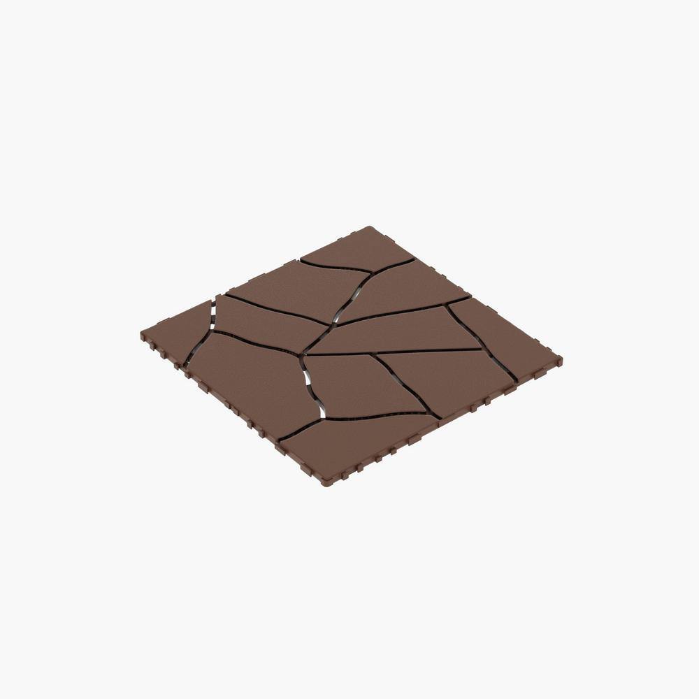 GOGEXX 12 in. W x 12 in. L Outdoor Imitation Stone Texture Plastic Interlocking Flooring Deck Tiles (Pack of 44 Tiles) in Brown
