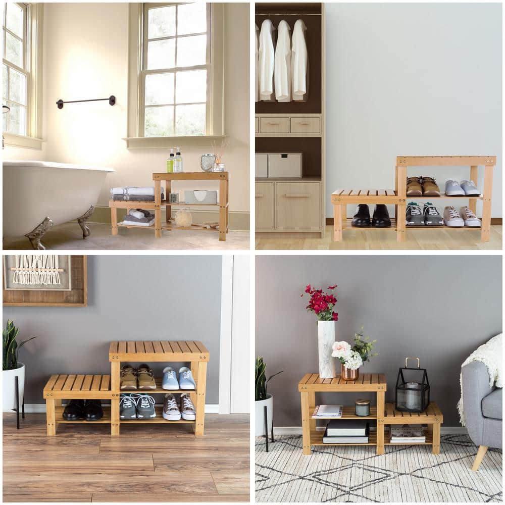 18.25 H 5-Pair 3-Tier Brown Bamboo Shoe Rack