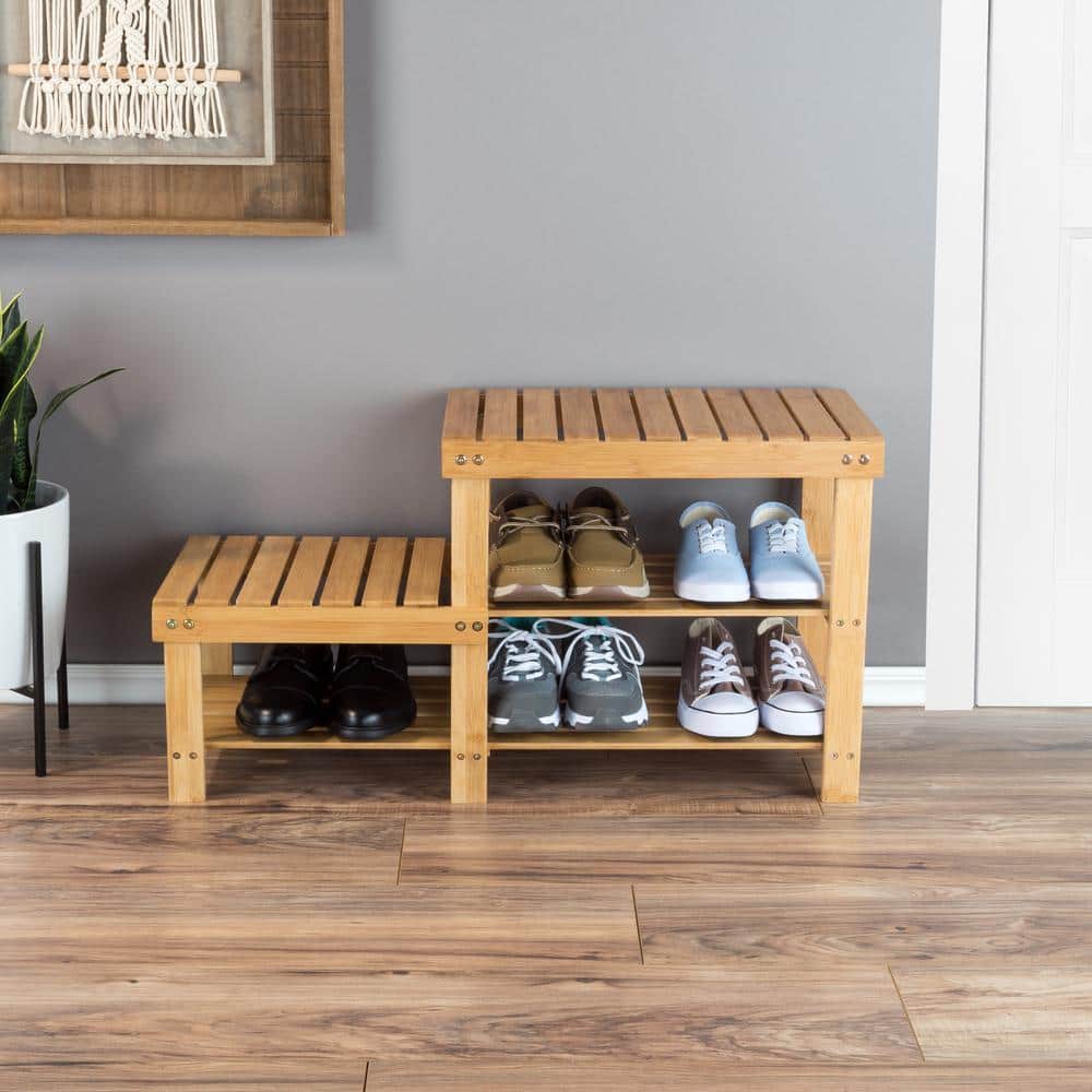 18.25 H 5-Pair 3-Tier Brown Bamboo Shoe Rack