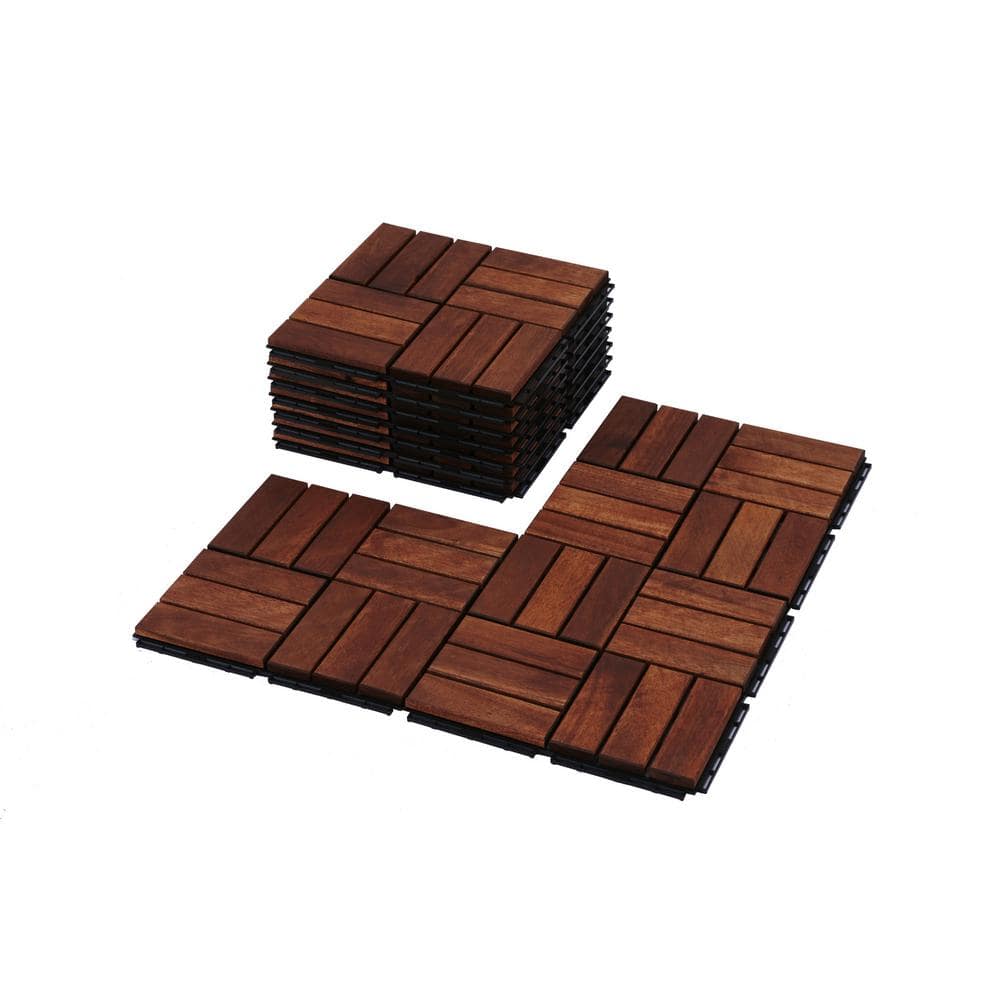 cadeninc 12 in. x 0.74 in. Brown Square Acacia Hardwood Outdoor Flooring for Patio, Bancony, Pool Side (10 sq. ft.) (10-pack)