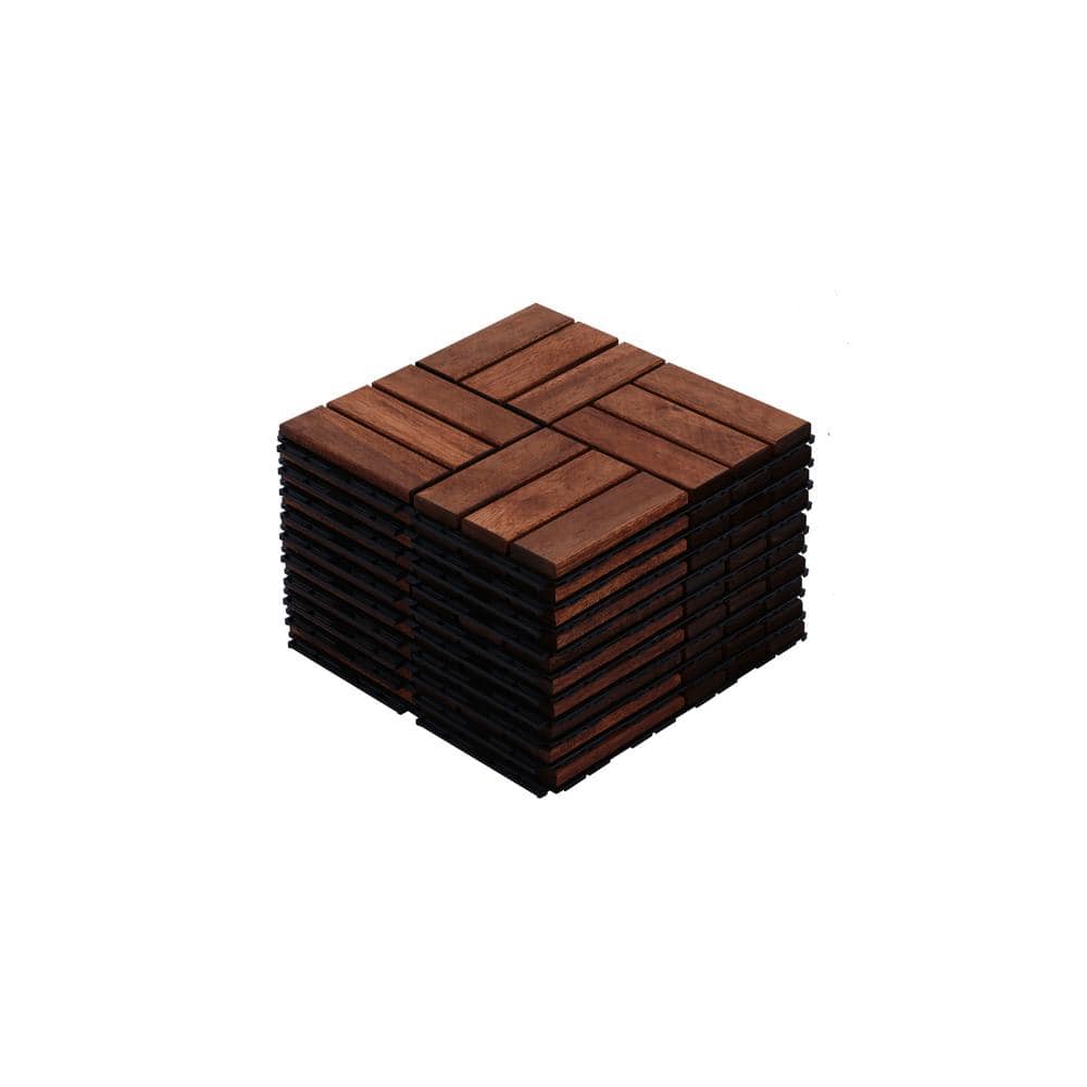 cadeninc 12 in. x 0.74 in. Brown Square Acacia Hardwood Outdoor Flooring for Patio, Bancony, Pool Side (10 sq. ft.) (10-pack)
