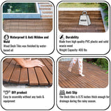 12 in. x 12 in. Outdoor Striped Square Wood Interlocking Waterproof Flooring Deck Tiles in Brown (Pack of 20 Tiles)
