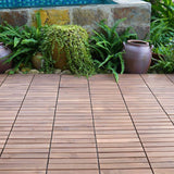 12 in. x 12 in. Outdoor Striped Square Wood Interlocking Waterproof Flooring Deck Tiles in Brown (Pack of 20 Tiles)