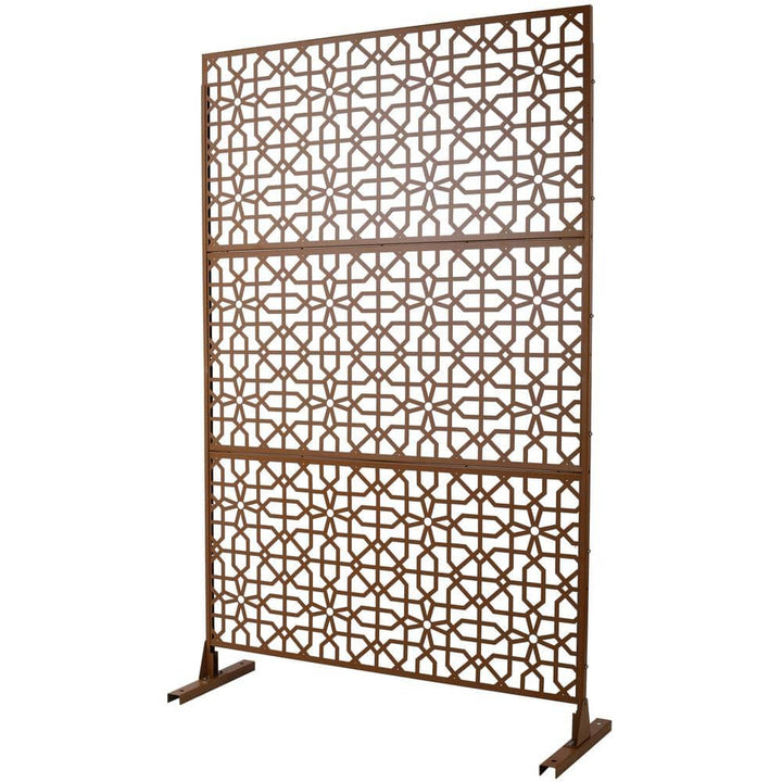 Sudzendf Outdoor and Indoor Freestanding Decorative Privacy Screen Metal Privacy Screen, Fence Panels in Brown