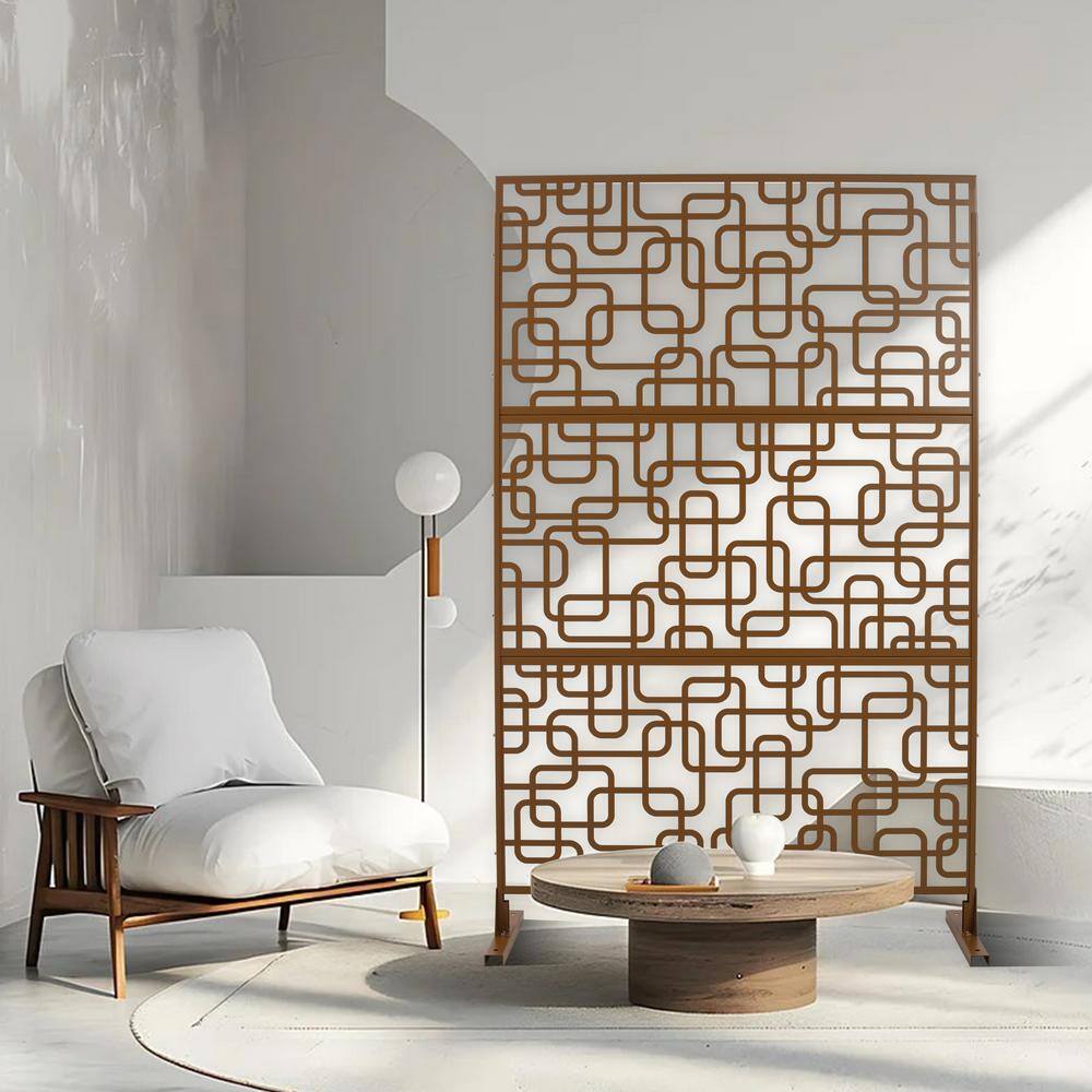Sudzendf Outdoor and Indoor Freestanding Decorative Privacy Screen Metal Privacy Screen, Fence Panels in Brown