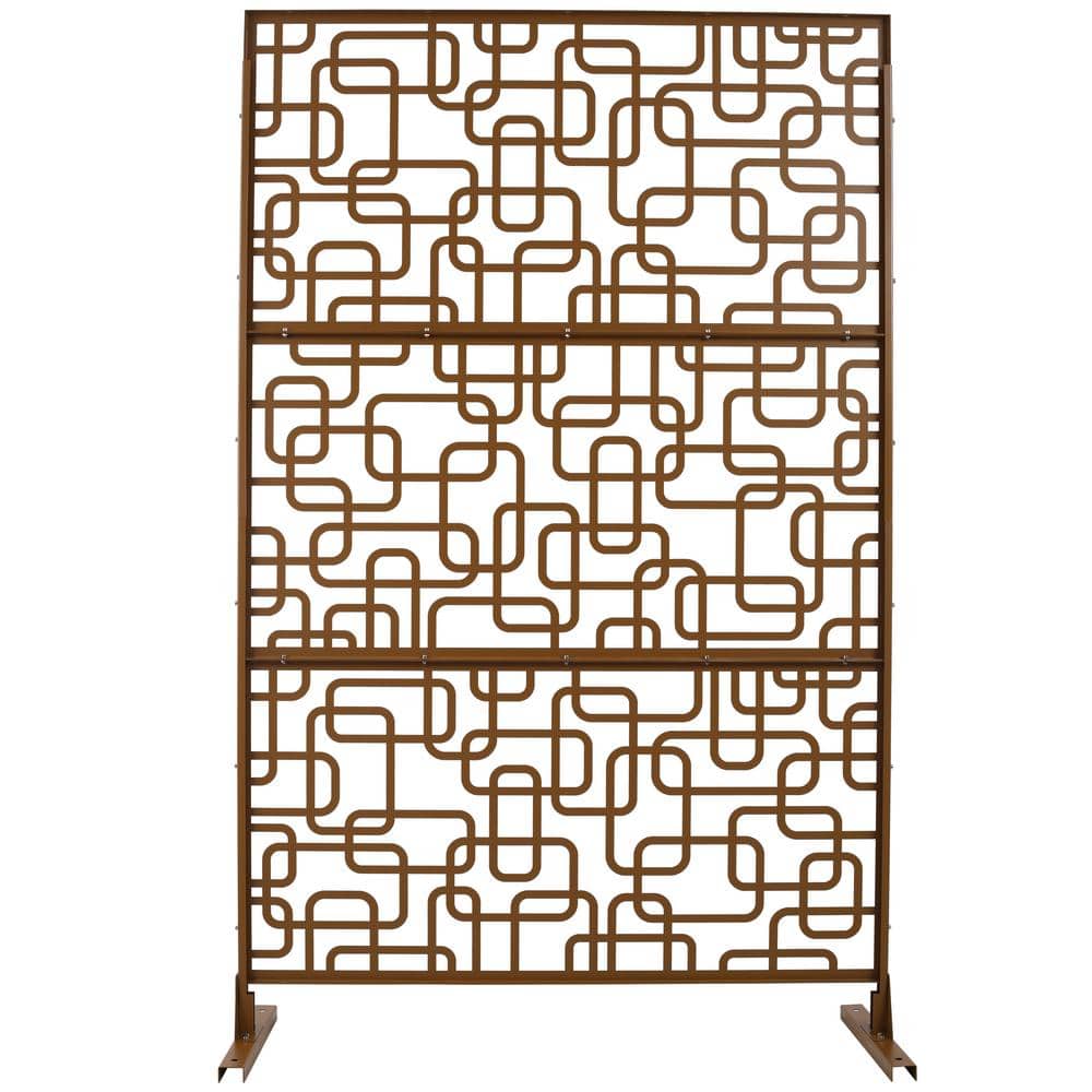 Sudzendf Outdoor and Indoor Freestanding Decorative Privacy Screen Metal Privacy Screen, Fence Panels in Brown