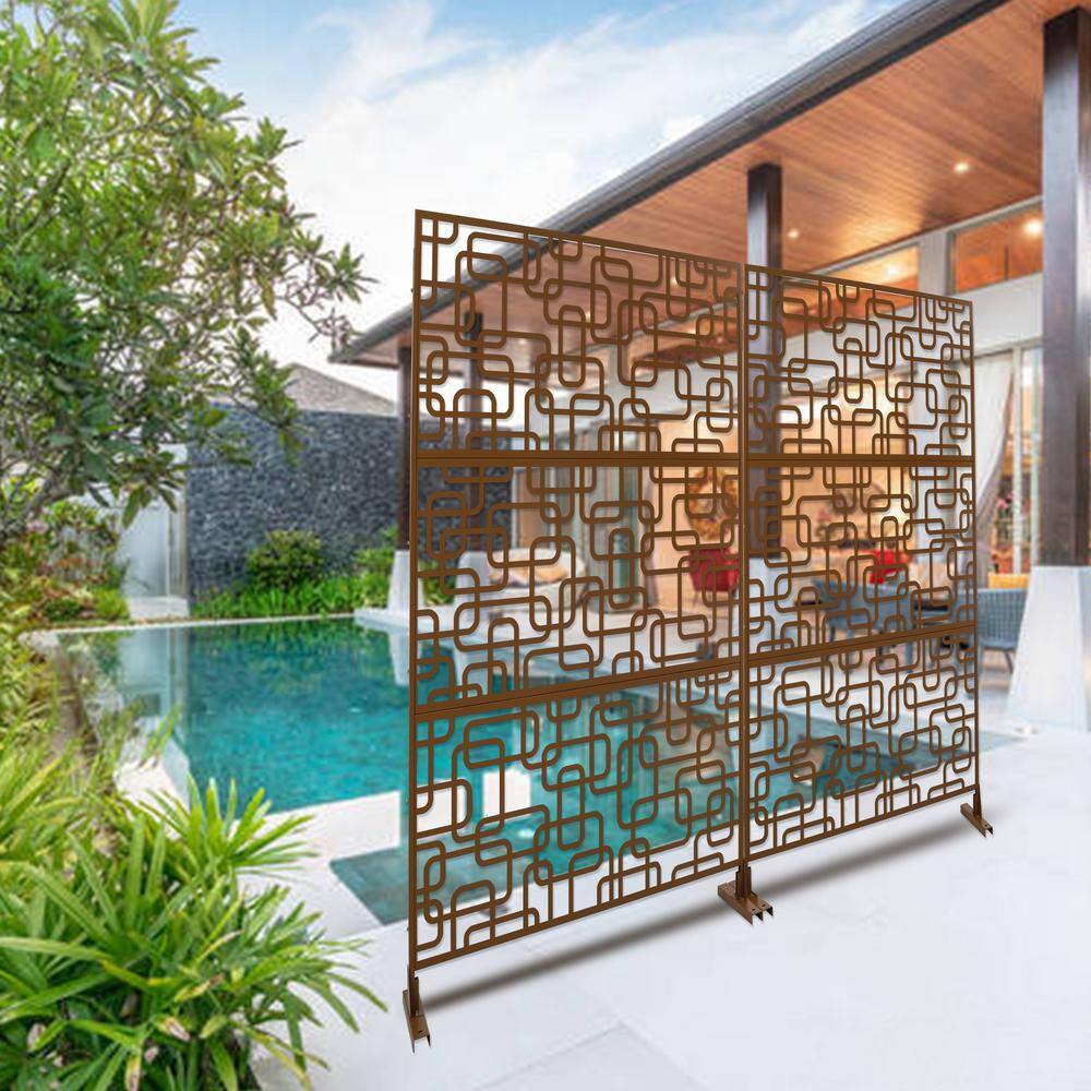 Sudzendf Outdoor and Indoor Freestanding Decorative Privacy Screen Metal Privacy Screen, Fence Panels in Brown