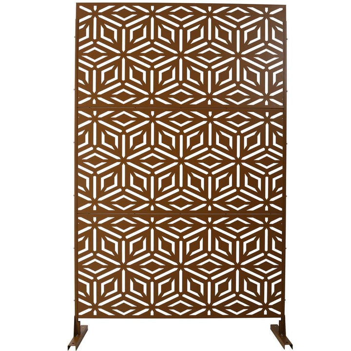 Sudzendf Outdoor and Indoor Freestanding Decorative Privacy Screen Metal Privacy Screen, Fence Panels in Brown