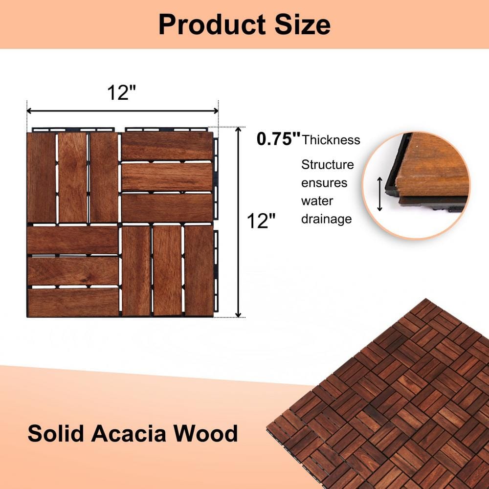 Tidoin Outdoor 1 ft. x 1 ft. Acacia Wood Deck Tile in Brown(20 Per Box)