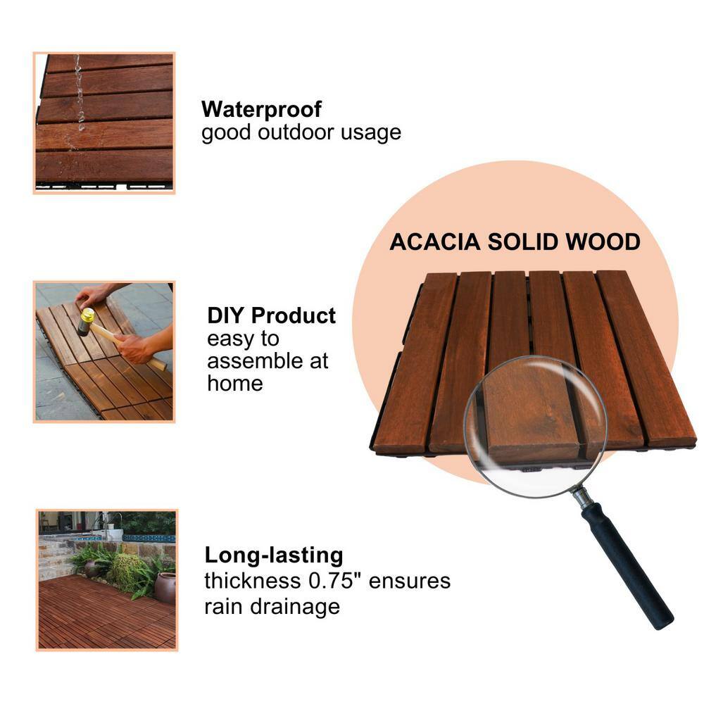 Tidoin Outdoor 1 ft. x 1 ft. Solid Wood Deck Tile in Brown(10 Per Box)