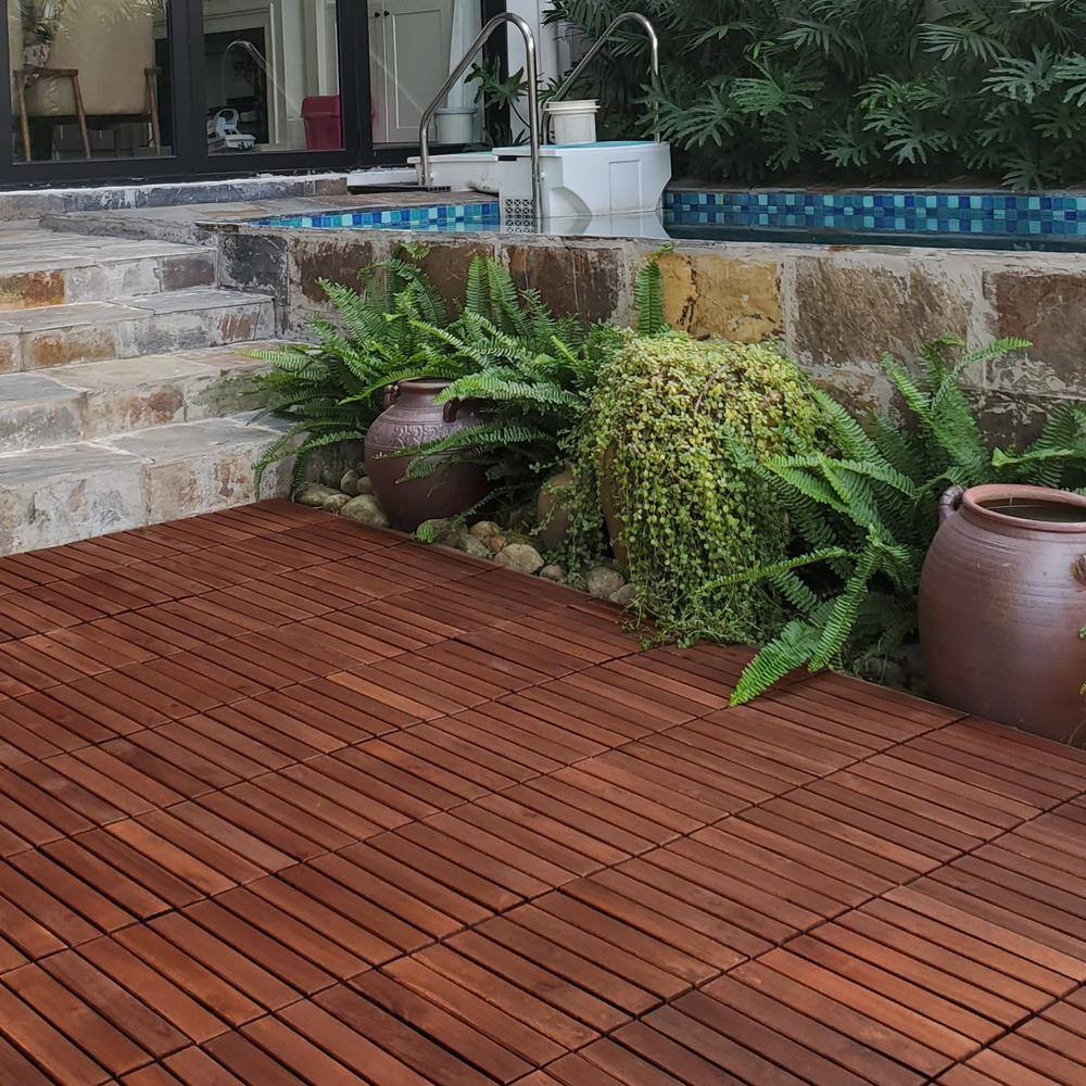 Tidoin Outdoor 1 ft. x 1 ft. Solid Wood Deck Tile in Brown(10 Per Box)