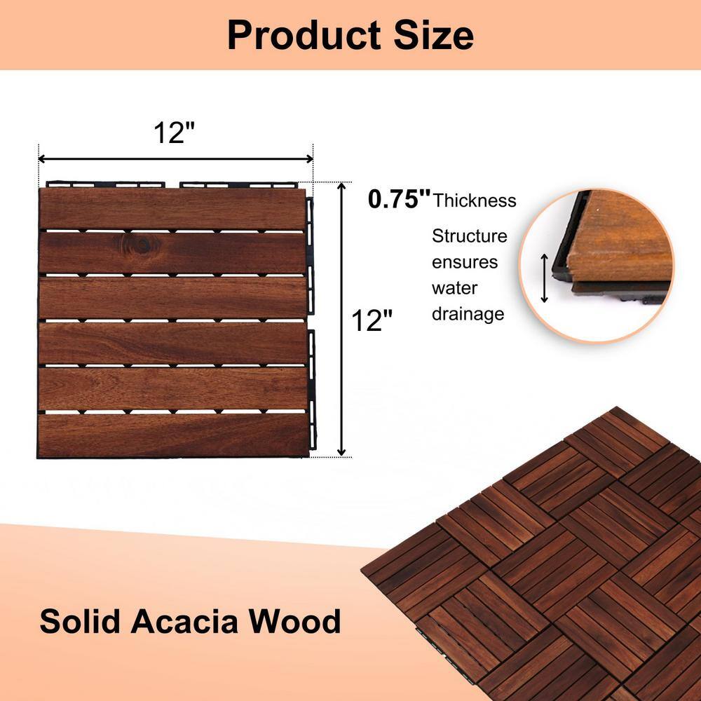 Tidoin Outdoor 1 ft. x 1 ft. Solid Wood Deck Tile in Brown(10 Per Box)