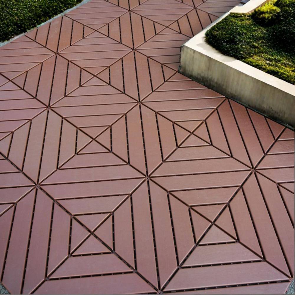 Tidoin Outdoor 1 ft. x 1 ft. Composite Interlocking Tile Deck Tile in Brown(44 Per Box)