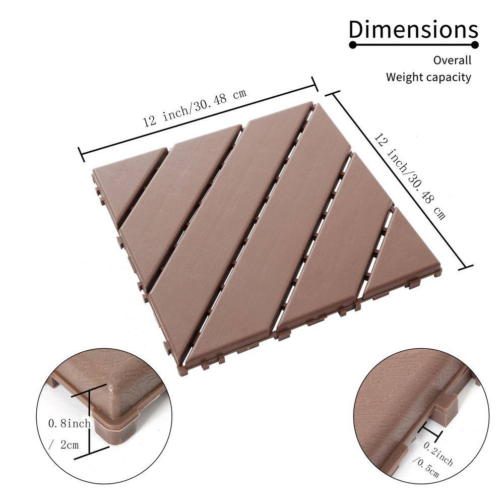 Tidoin Outdoor 1 ft. x 1 ft. Composite Interlocking Tile Deck Tile in Brown(44 Per Box)