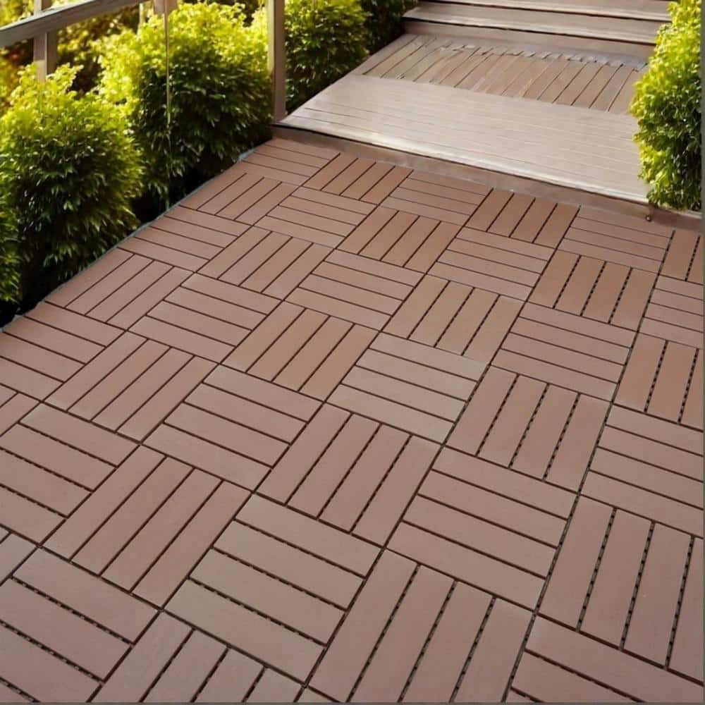 Tidoin Outdoor 1 ft. x 1 ft. Composite Interlocking Tile Deck Tile in Brown(44 Per Box)