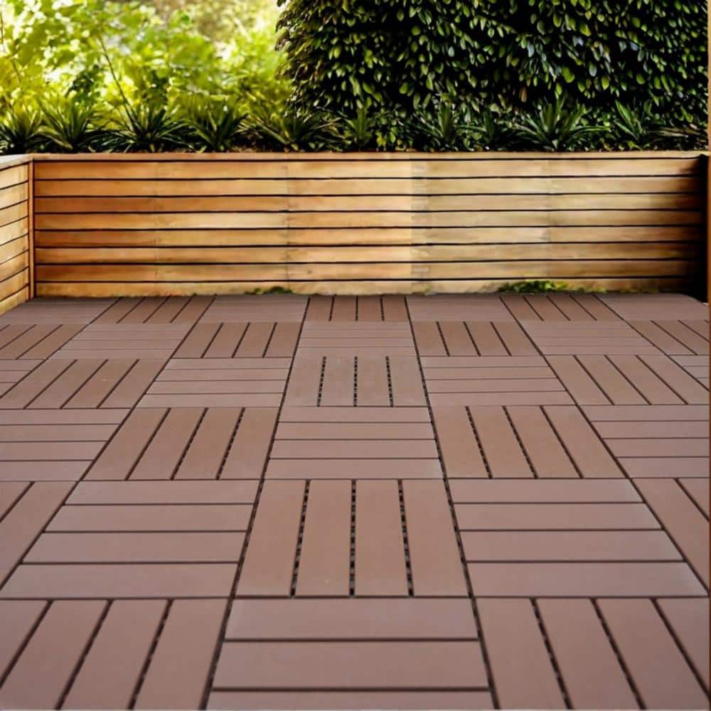 Tidoin Outdoor 1 ft. x 1 ft. Composite Interlocking Tile Deck Tile in Brown(44 Per Box)