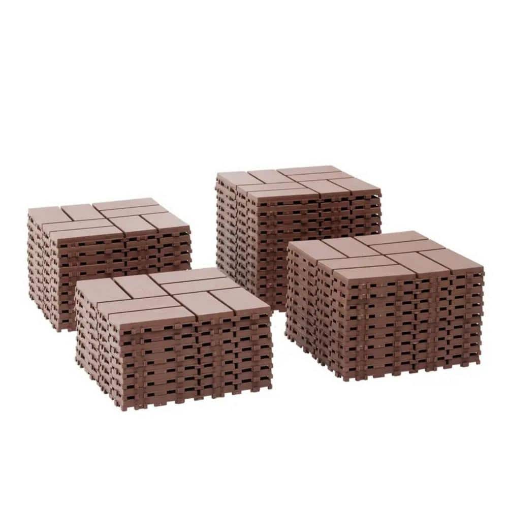 Tidoin Outdoor 1 ft. x 1 ft. Composite Interlocking Tile Deck Tile in Brown(36 Per Box)