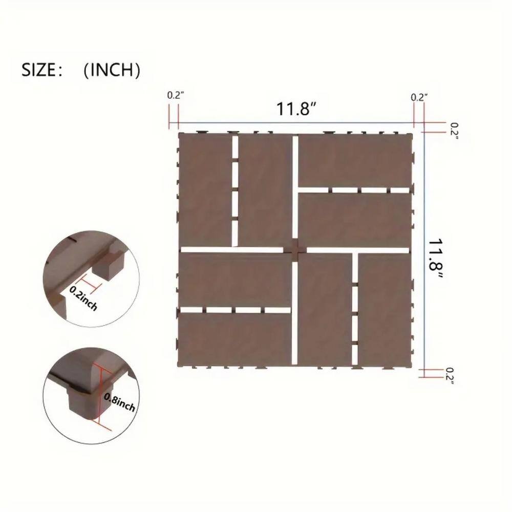 Tidoin Outdoor 1 ft. x 1 ft. Composite Interlocking Tile Deck Tile in Brown(36 Per Box)
