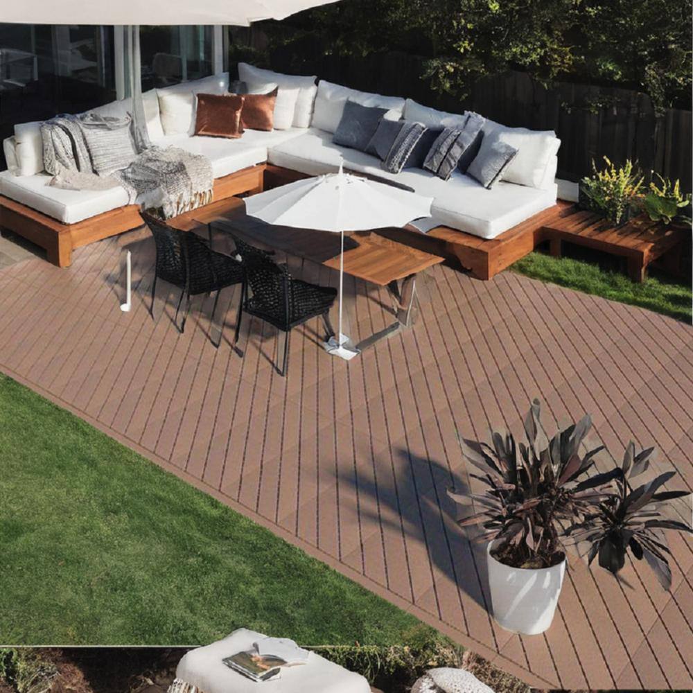 Tidoin Outdoor 1 ft. x 1 ft. Composite Interlocking Tile Deck Tile in Brown(27 Per Box)