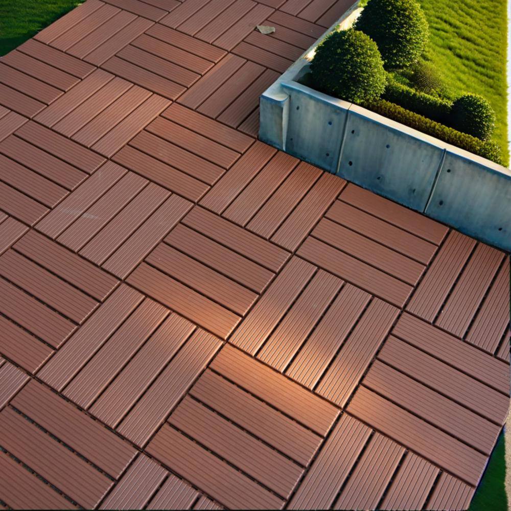 Tidoin Outdoor 1 ft. x 1 ft. Composite Interlocking Tile Deck Tile in Brown(54 Per Box)