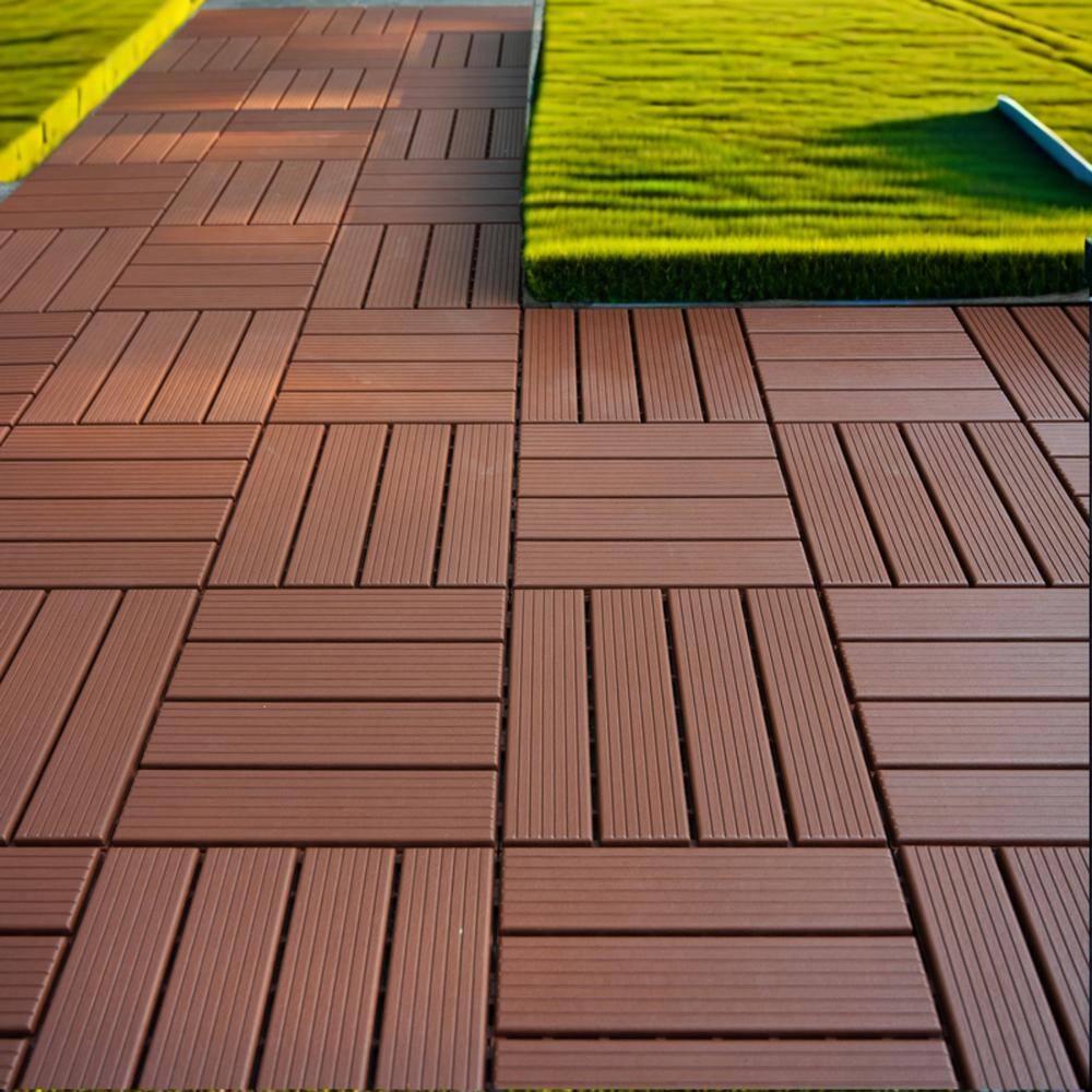Tidoin Outdoor 1 ft. x 1 ft. Composite Interlocking Tile Deck Tile in Brown(54 Per Box)