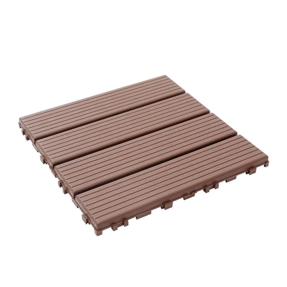 Tidoin Outdoor 1 ft. x 1 ft. Composite Interlocking Tile Deck Tile in Brown(54 Per Box)