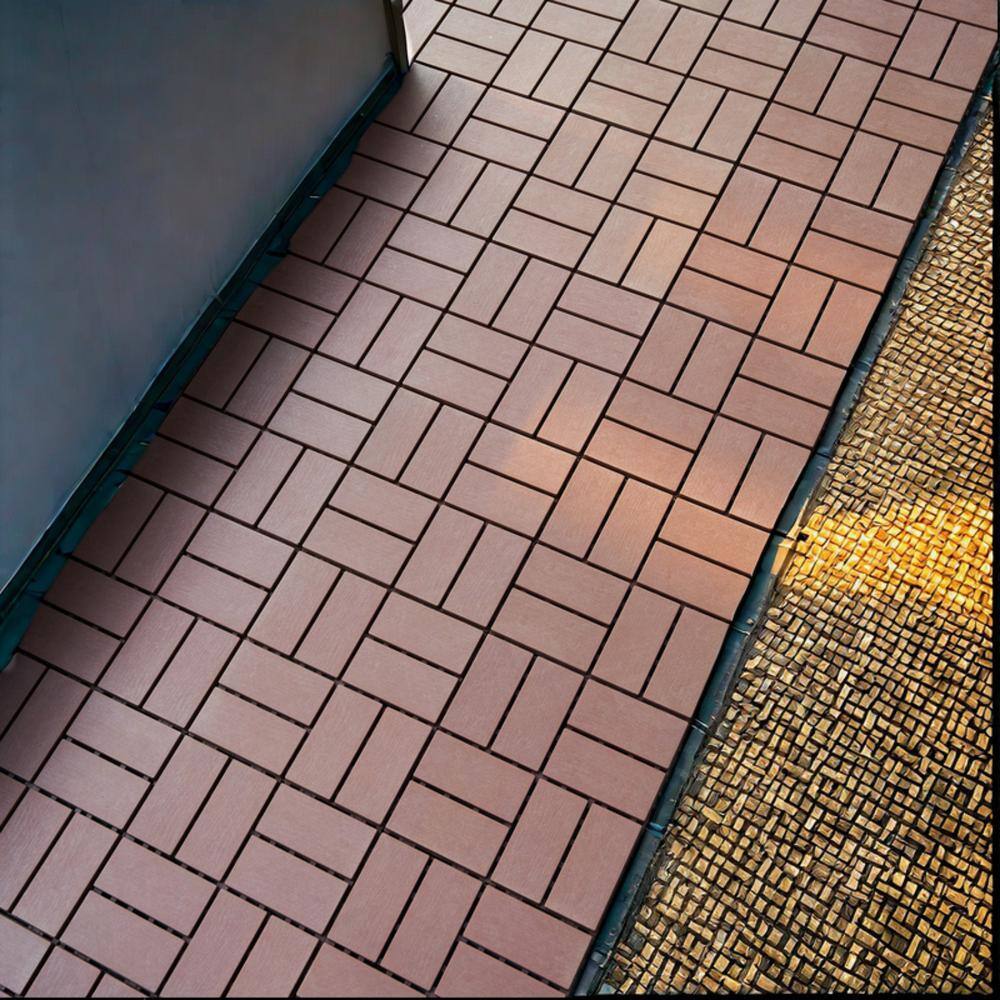 Tidoin Outdoor 1 ft. x 1 ft. Composite Interlocking Tile Deck Tile in Brown(54 Per Box)