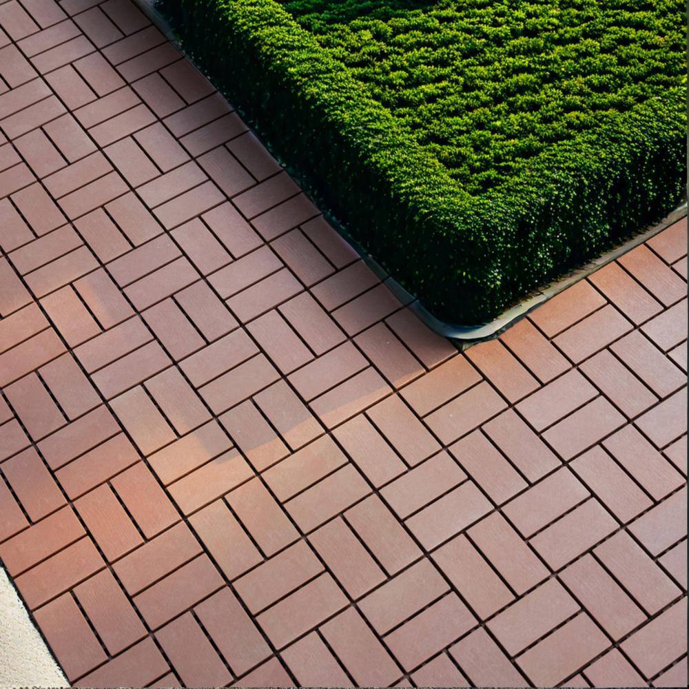 Tidoin Outdoor 1 ft. x 1 ft. Composite Interlocking Tile Deck Tile in Brown(54 Per Box)