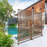Tidoin 6.3 ft. x 4 ft. Brown Steel Freestanding Flat Flat Top Decorative Privacy Screen Metal Fence Panel