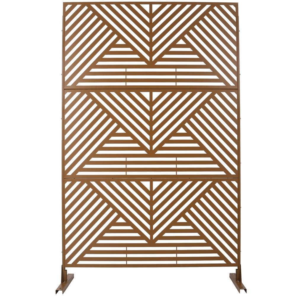 Tidoin 6.3 ft. x 4 ft. Brown Steel Freestanding Flat Flat Top Decorative Privacy Screen Metal Fence Panel