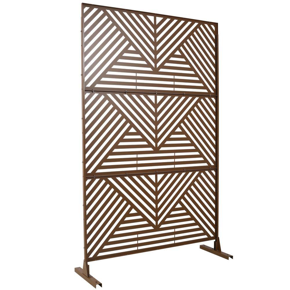 Tidoin 6.3 ft. x 4 ft. Brown Steel Freestanding Flat Flat Top Decorative Privacy Screen Metal Fence Panel