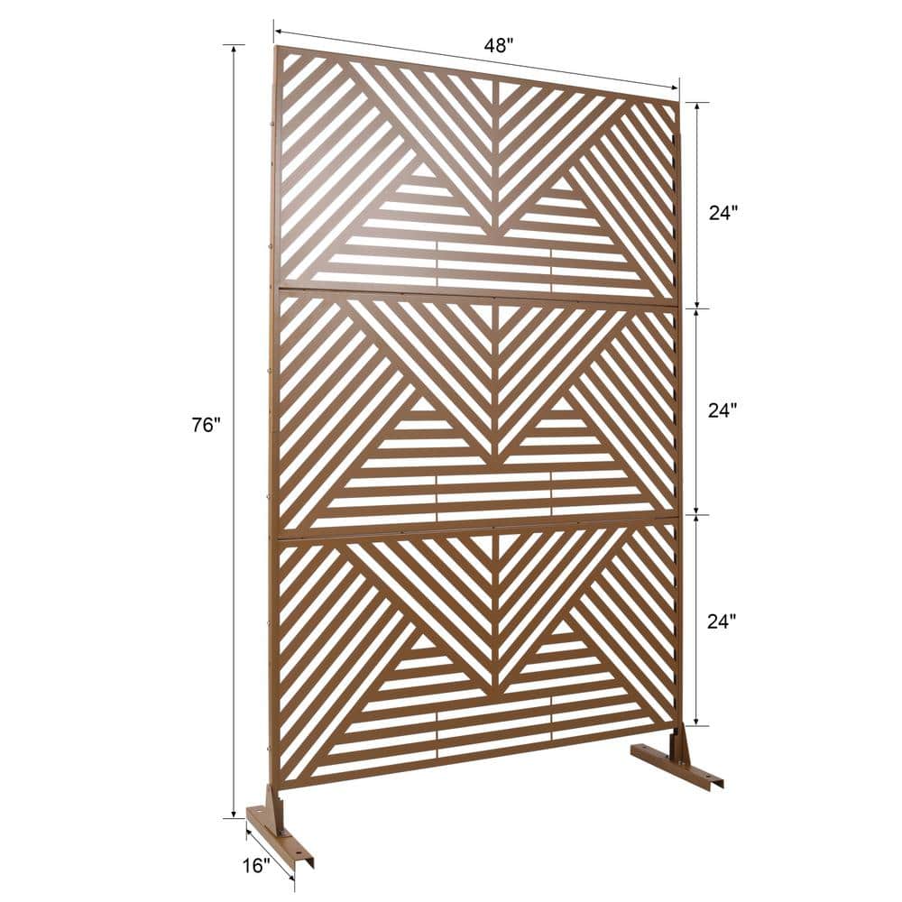 Tidoin 6.3 ft. x 4 ft. Brown Steel Freestanding Flat Flat Top Decorative Privacy Screen Metal Fence Panel