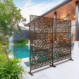 Tidoin 6.3 ft. x 4 ft. Brown Steel Freestanding Flat Flat Top Decorative Privacy Screen Metal Fence Panel