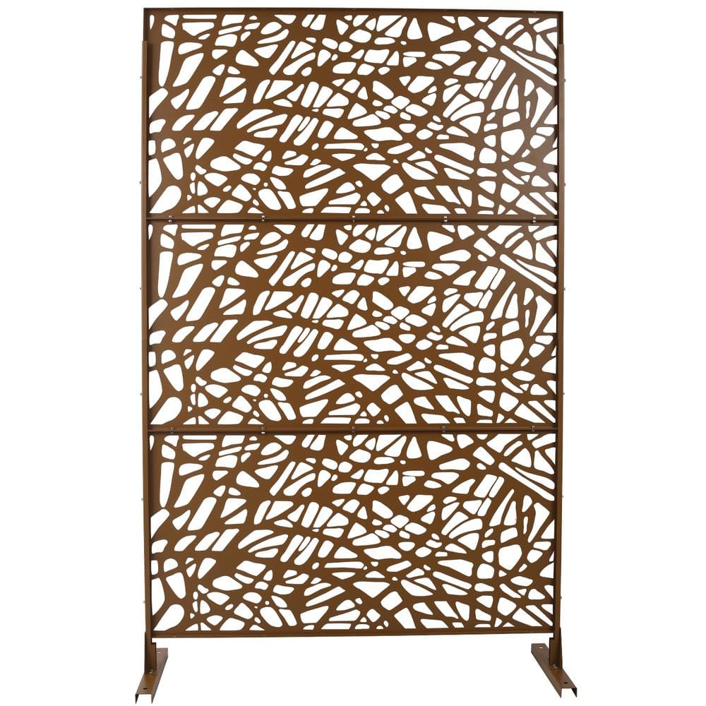 Tidoin 6.3 ft. x 4 ft. Brown Steel Freestanding Flat Flat Top Decorative Privacy Screen Metal Fence Panel