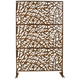 Tidoin 6.3 ft. x 4 ft. Brown Steel Freestanding Flat Flat Top Decorative Privacy Screen Metal Fence Panel