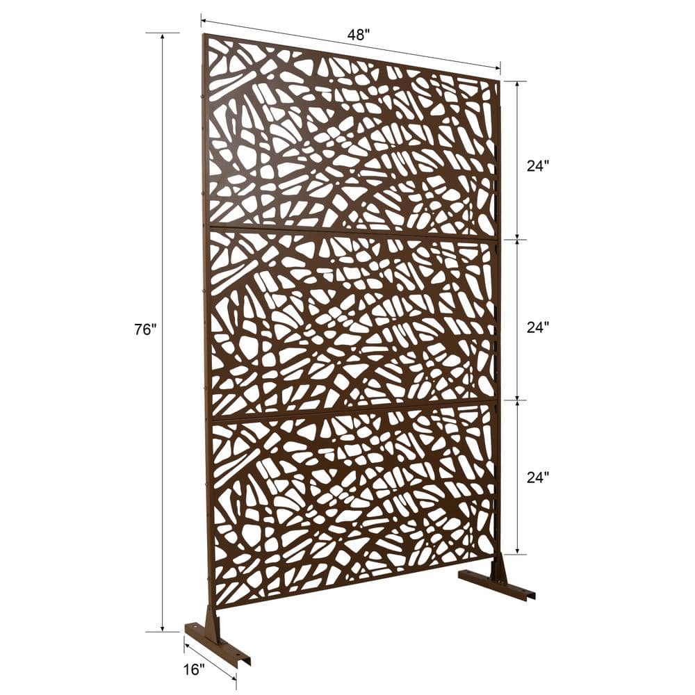 Tidoin 6.3 ft. x 4 ft. Brown Steel Freestanding Flat Flat Top Decorative Privacy Screen Metal Fence Panel