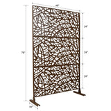 Tidoin 6.3 ft. x 4 ft. Brown Steel Freestanding Flat Flat Top Decorative Privacy Screen Metal Fence Panel