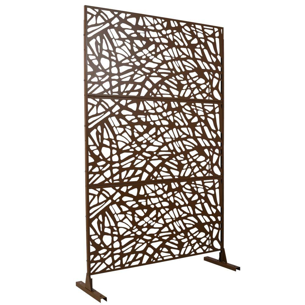 Tidoin 6.3 ft. x 4 ft. Brown Steel Freestanding Flat Flat Top Decorative Privacy Screen Metal Fence Panel