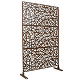 Tidoin 6.3 ft. x 4 ft. Brown Steel Freestanding Flat Flat Top Decorative Privacy Screen Metal Fence Panel