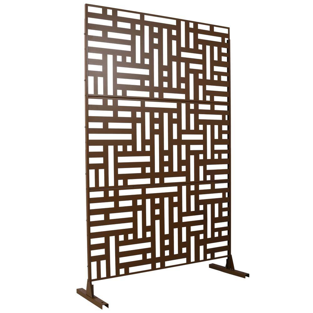 Tidoin 6.3 ft. x 4 ft. Brown Steel Freestanding Flat Flat Top Decorative Privacy Screen Metal Fence Panel