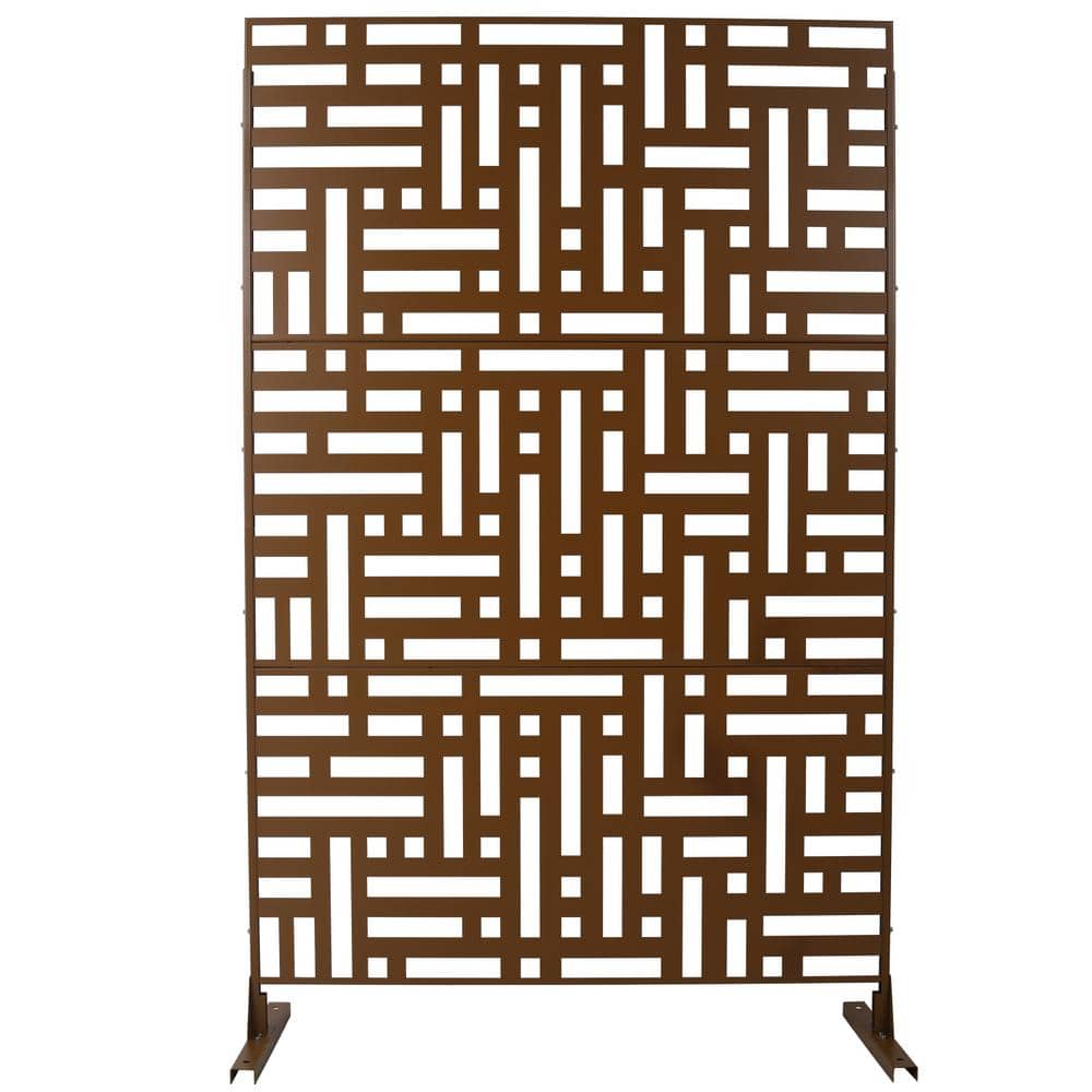 Tidoin 6.3 ft. x 4 ft. Brown Steel Freestanding Flat Flat Top Decorative Privacy Screen Metal Fence Panel