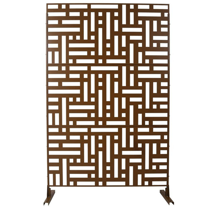 Tidoin 6.3 ft. x 4 ft. Brown Steel Freestanding Flat Flat Top Decorative Privacy Screen Metal Fence Panel