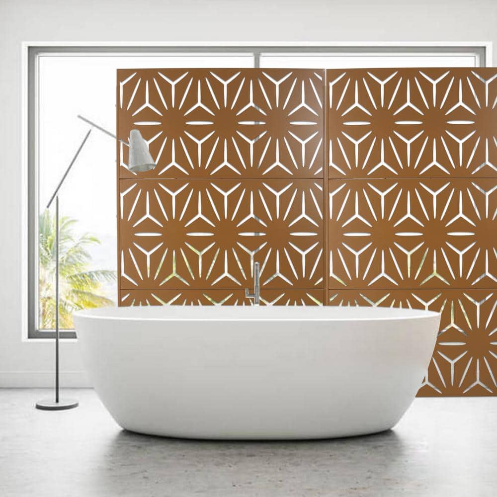 Tidoin 6.3 ft. x 4 ft. Brown Steel Freestanding Flat Flat Top Decorative Privacy Screen Metal Fence Panel