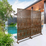 Tidoin 6.3 ft. x 4 ft. Brown Steel Freestanding Flat Flat Top Decorative Privacy Screen Metal Fence Panel