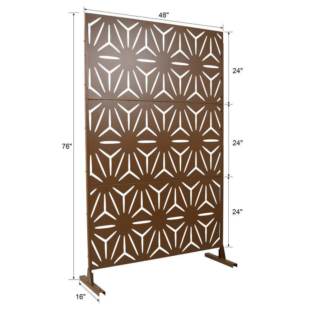 Tidoin 6.3 ft. x 4 ft. Brown Steel Freestanding Flat Flat Top Decorative Privacy Screen Metal Fence Panel